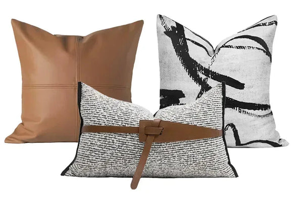 Three decorative pillows with different patterns and colors on a white background, featuring the Wild House brand.